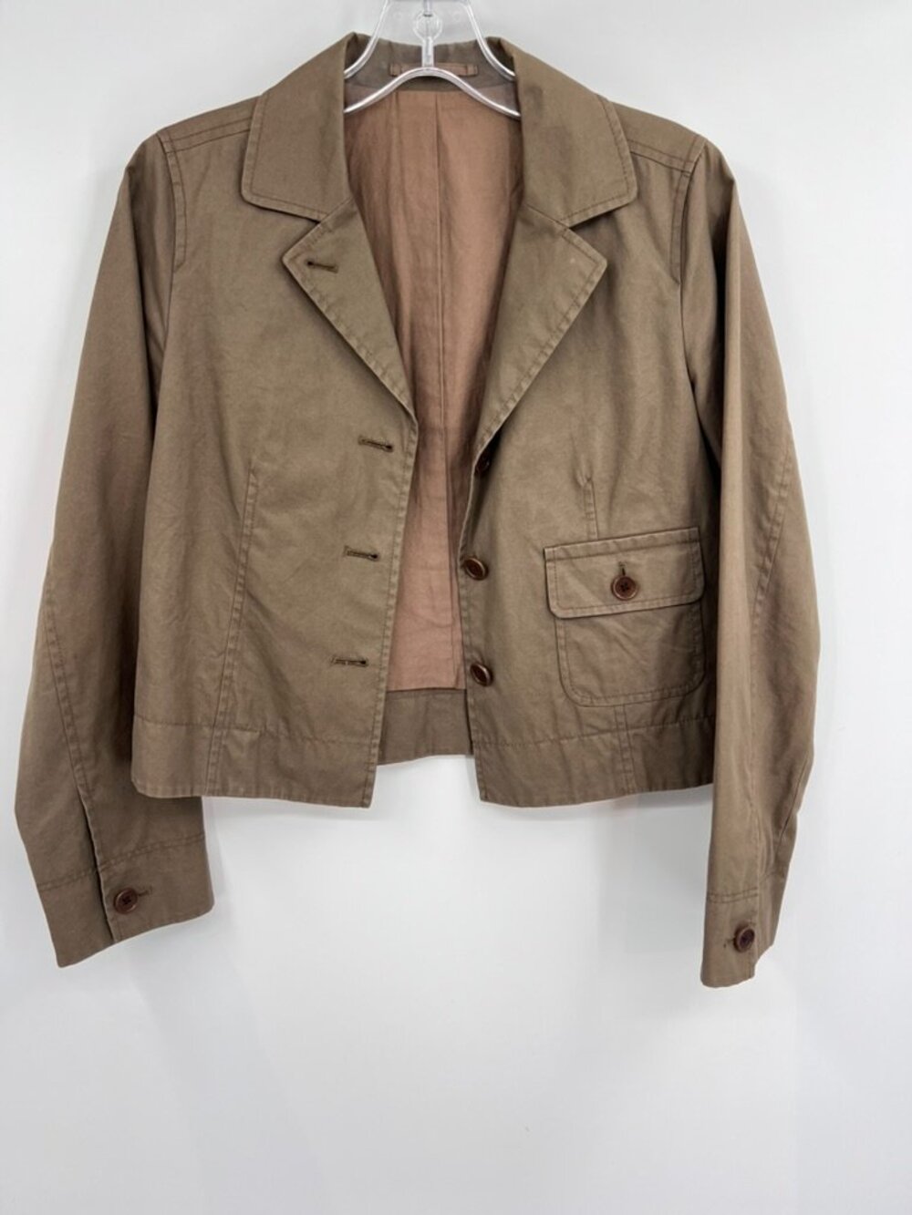 Margaret Howell brown cotton crop barn utility military jacket button closure 1